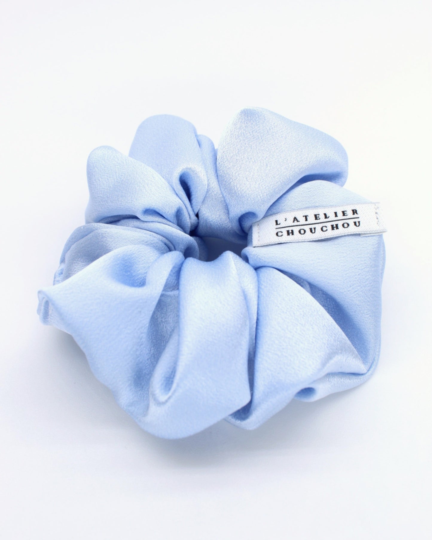 BLUE SILK SATIN SCRUNCHIE